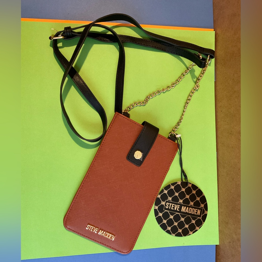 Steve Madden Phone case & credit card chain strap crossbody in Cognac NWT